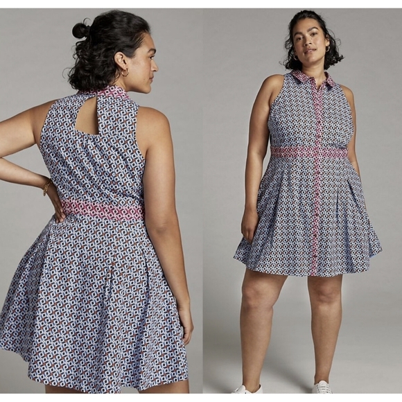 Anthropologie Maeve sz.6 Buckley Mini Dress  Button Front Pockets Geometric Boho - Picture 6 of 15